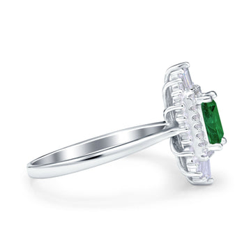 Emerald Cut Vintage Wedding Ring Simulated Green Emerald CZ 925 Sterling Silver